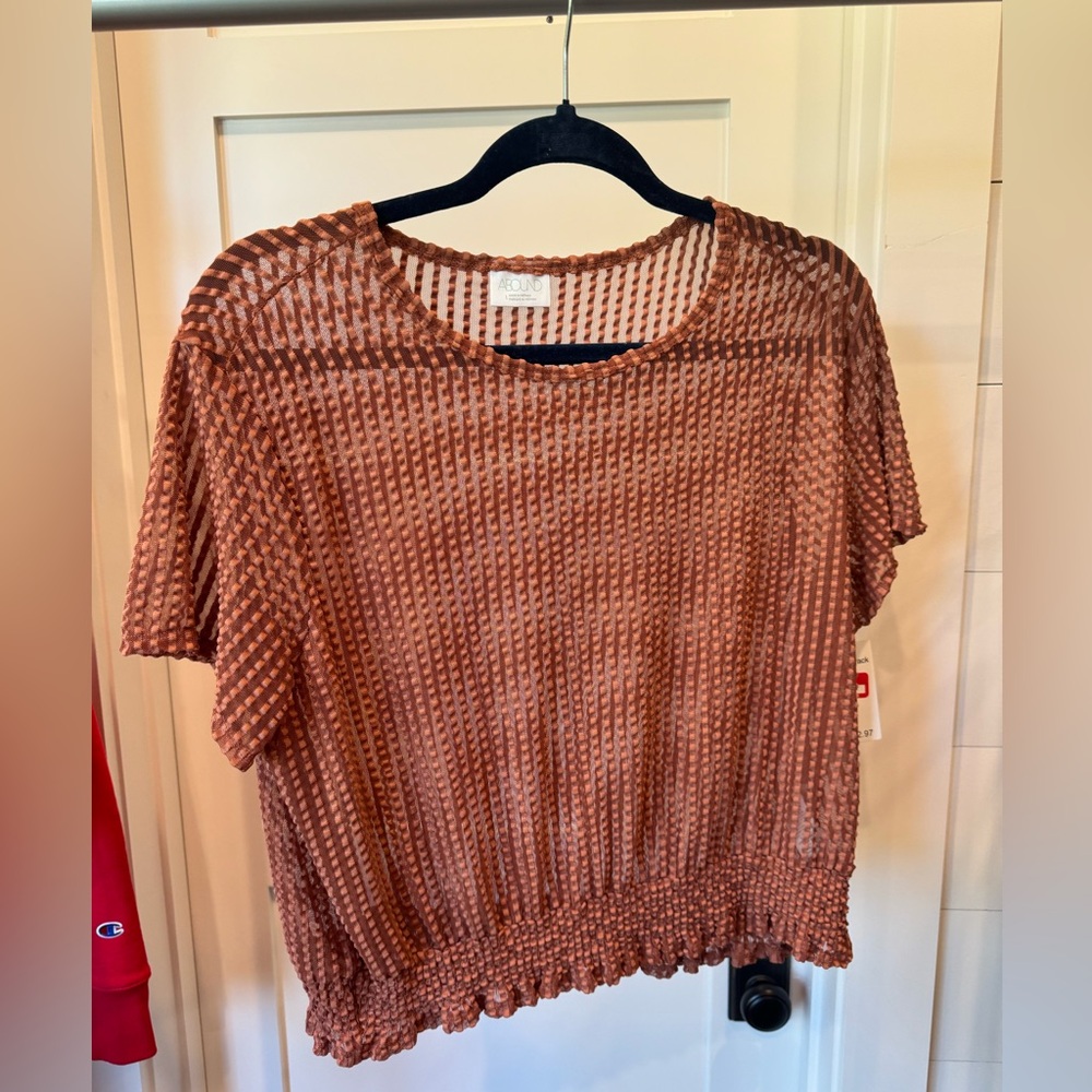 Burnt orange see through top with cinched waste